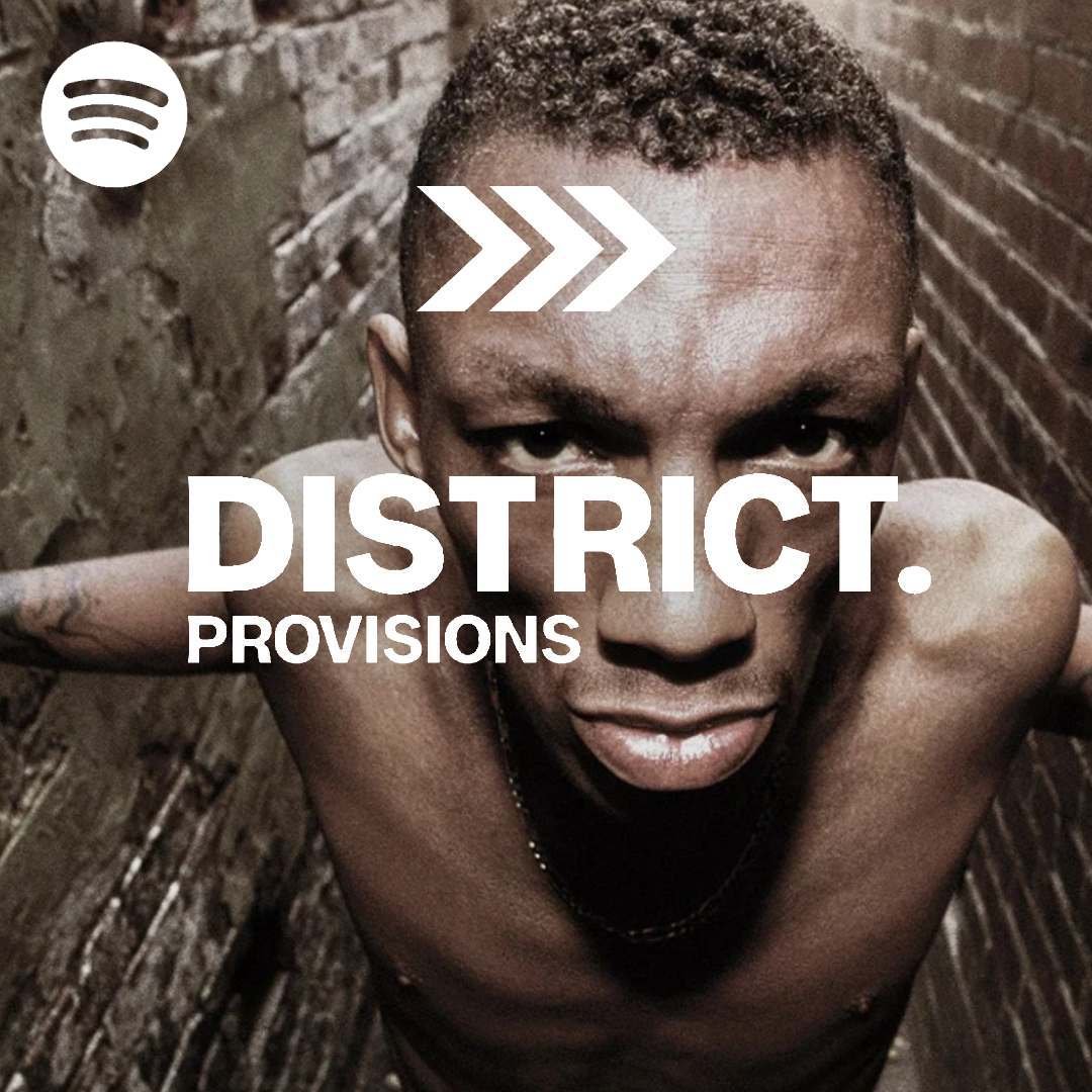 A selection of records and headphones representing the music and playlists behind DISTRICT. PROVISIONS.